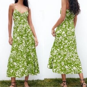 Zara Green and White Floral Maxi Dress